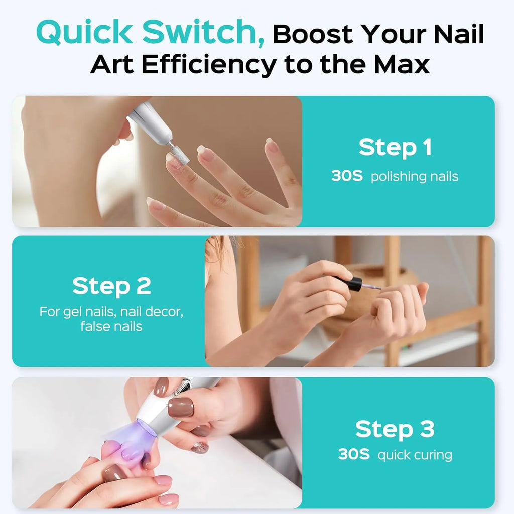 Cordless Nail Drill Electric File: COSLUS with Nail Lamp 2 in 1 Portable Nail Drill Machine Kit, Professional for Acrylic Gel Dip Powder Nails, Rechargeable Manicure Pedicure Tools Polish Set White