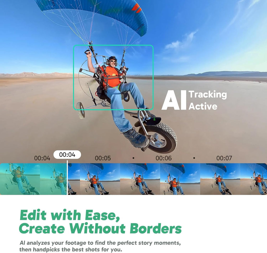 AKASO 360° Action Cam - 5.7K 72MP 360 Degree Action Camera with Dual 1/2 Inch 48MP Sensors, 2.29 Inch Touch Screen, Invisible Selfie Stick Effect, 360° Horizon Lock, AI Tracking, 2 x 1350 mAh Battery