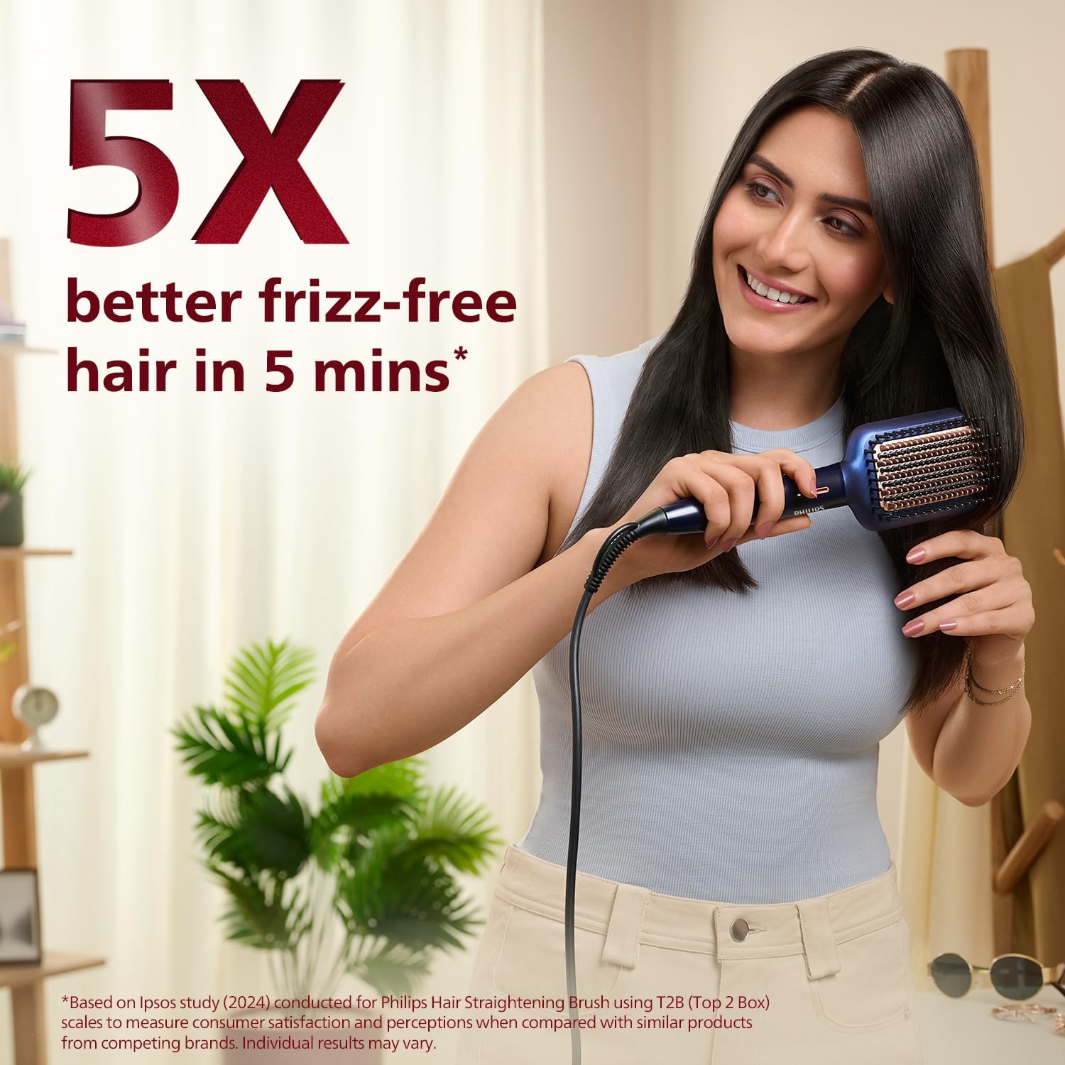 Philips Hair Straightener Brush- Advanced Ionic Care For 5X Better Frizz Free Hair In 5Min I Style With 2X More Volume|Stunning Shine I No Scalp Burns|Argan Oil Bristles|Bhh885/10,Black,50 Watts