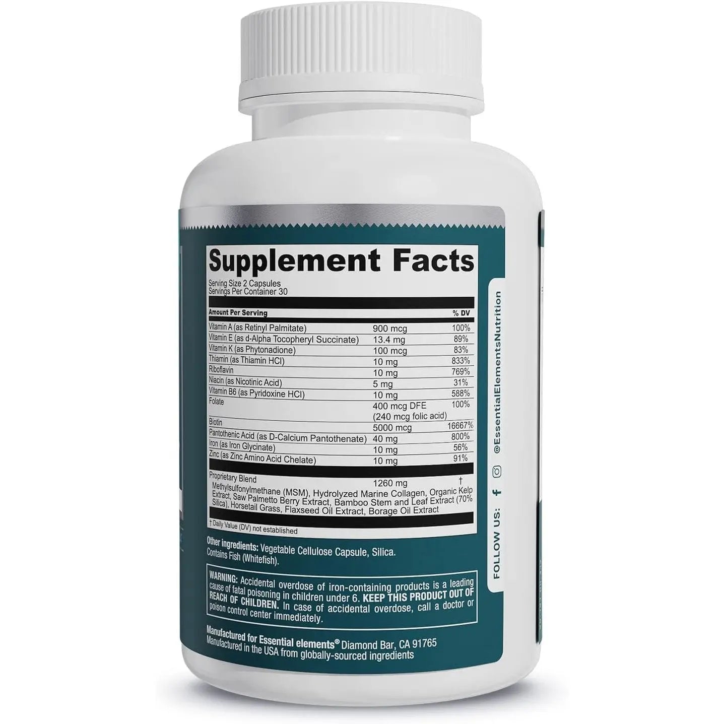 Essential Elements® Hair Hero™ - Hair Vitamins for Men - Broad-Spectrum Support with 5000 mcg Biotin - 60 Count - 30 Servings