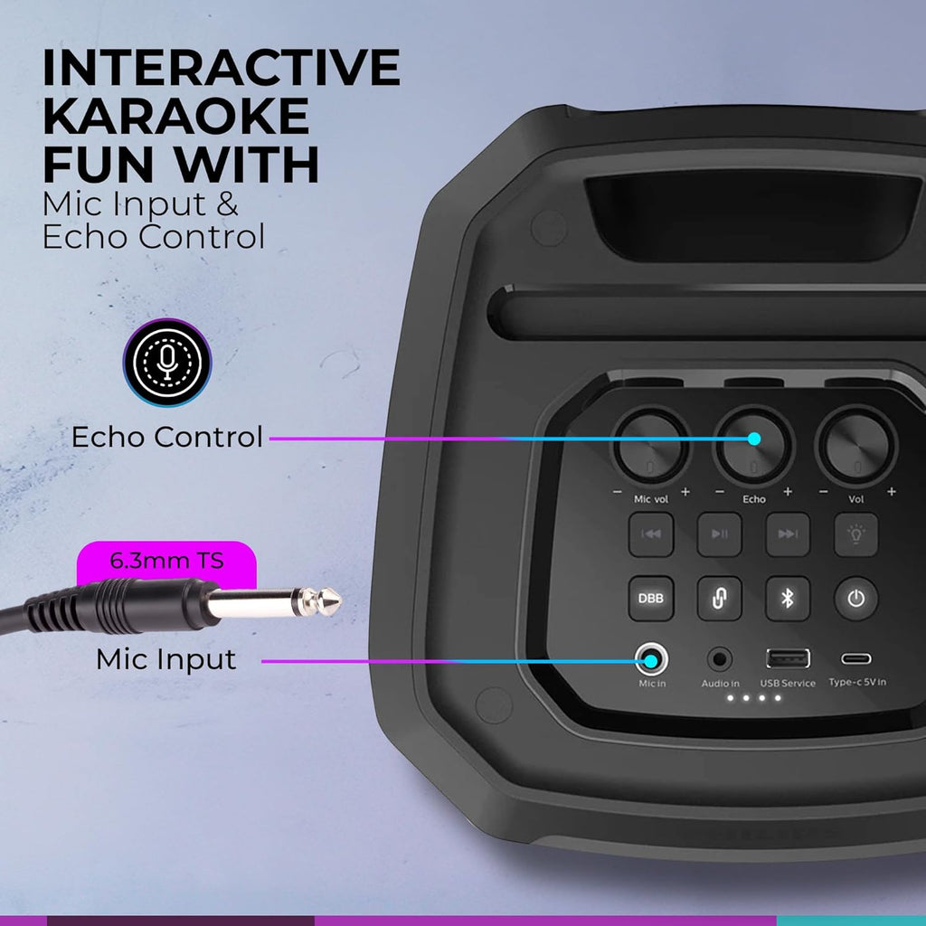 Philips Bluetooth Party Speaker, Dynamic Bass Boost, Bluetooth and Aux-in, Karaoke Microphone Input, Wireless Pairing for Stereo Sound, Up to 7 Hours Battery, Built-in Carry Handle, USB-C TAX2208