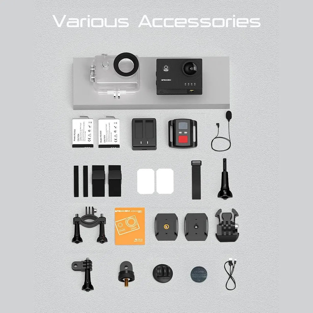 Apexcam 4K 60FPS Action Camera EIS 20MP WiFi 40M Underwater Waterproof Ultra HD Sport Camera 170° Wide Angle 2.4G Remote Control Support External Mic 2x1350mAh Rechargeable Batteries Accessory Kit