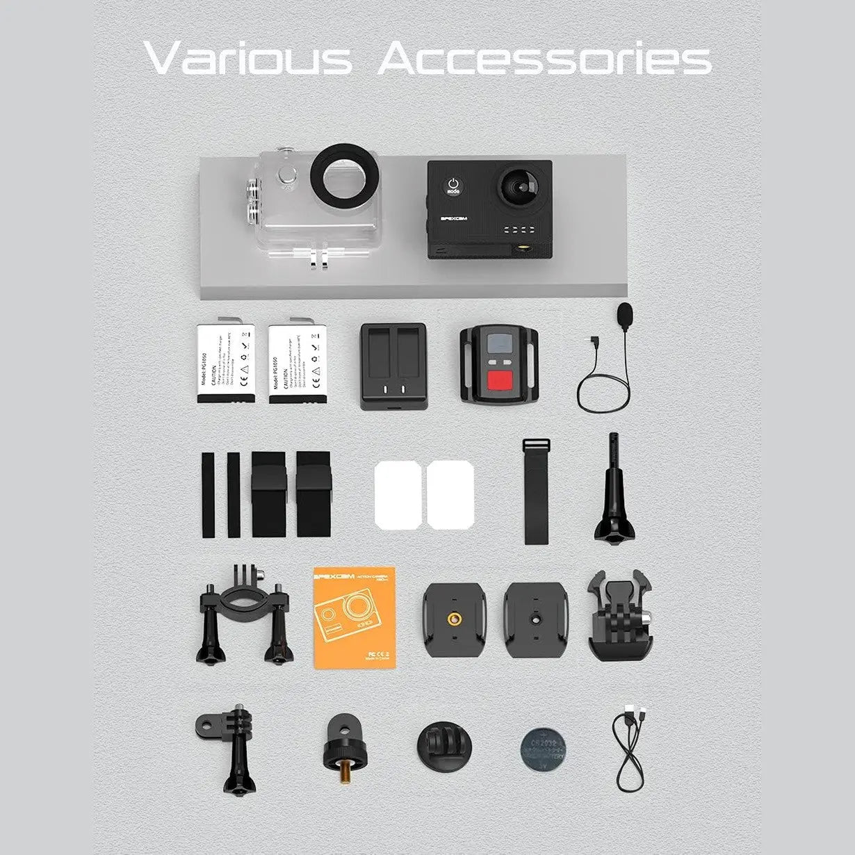 Apexcam 4K 60FPS Action Camera EIS 20MP WiFi 40M Underwater Waterproof Ultra HD Sport Camera 170° Wide Angle 2.4G Remote Control Support External Mic 2x1350mAh Rechargeable Batteries Accessory Kit