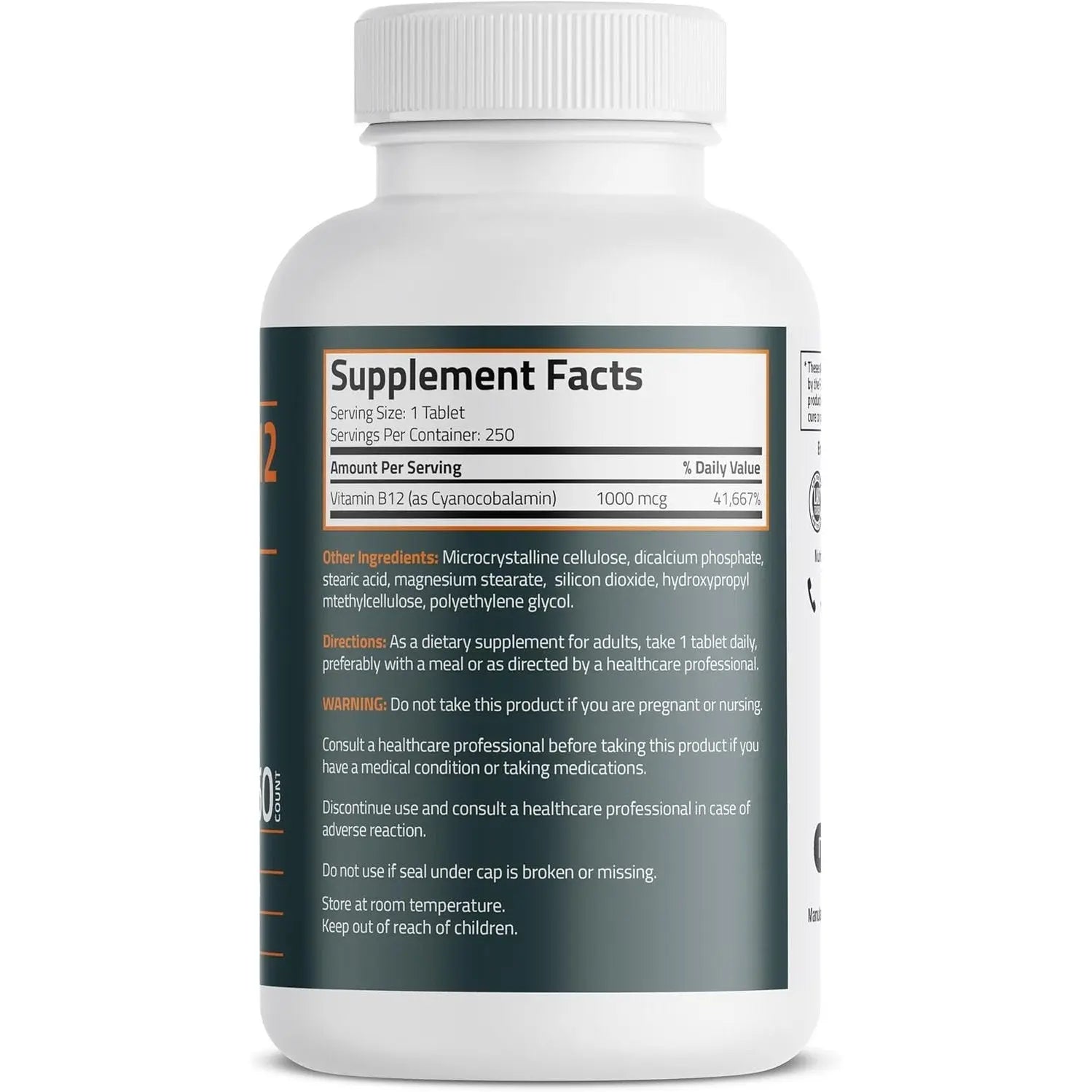 Bronson Vitamin B12 1000mcg Once Daily Formula Non-GMO, 250 Vegetarian Tablets