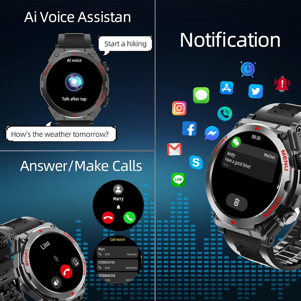 Military Smart Watch for Men (Answer/Make Call), 1.52" HD Smartwatch for Android Phones/iPhone, 100+ Sport Mode Fitness Tracker with Heart Rate, SpO2, Stress and Sleep Monitor, IP68 Waterproof