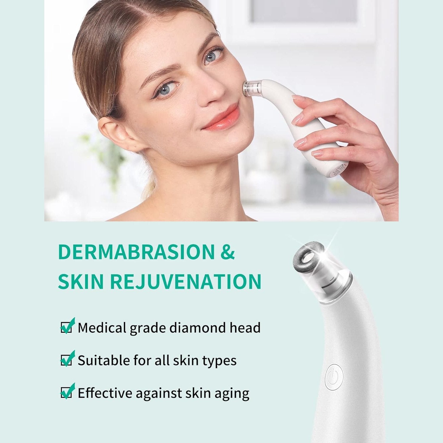 NEWDERMO 2-in-1 Microdermabrasion Machine for Facial, Diamond Microdermabrasion Device USB Rechargeable - Advanced Home Facial Treatment Machine (White)