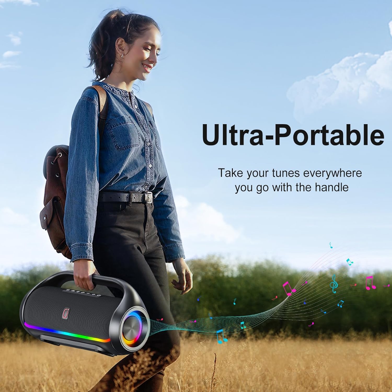 JYX Portable Bluetooth Speaker Wireless: IPX5 Waterproof Speaker Boom Music Box with Disco Light for Indoor Outdoor Parties, Powerful Bass Stereo Sound Loud Speaker Support USB/TF Card/AUX/FM/Rec