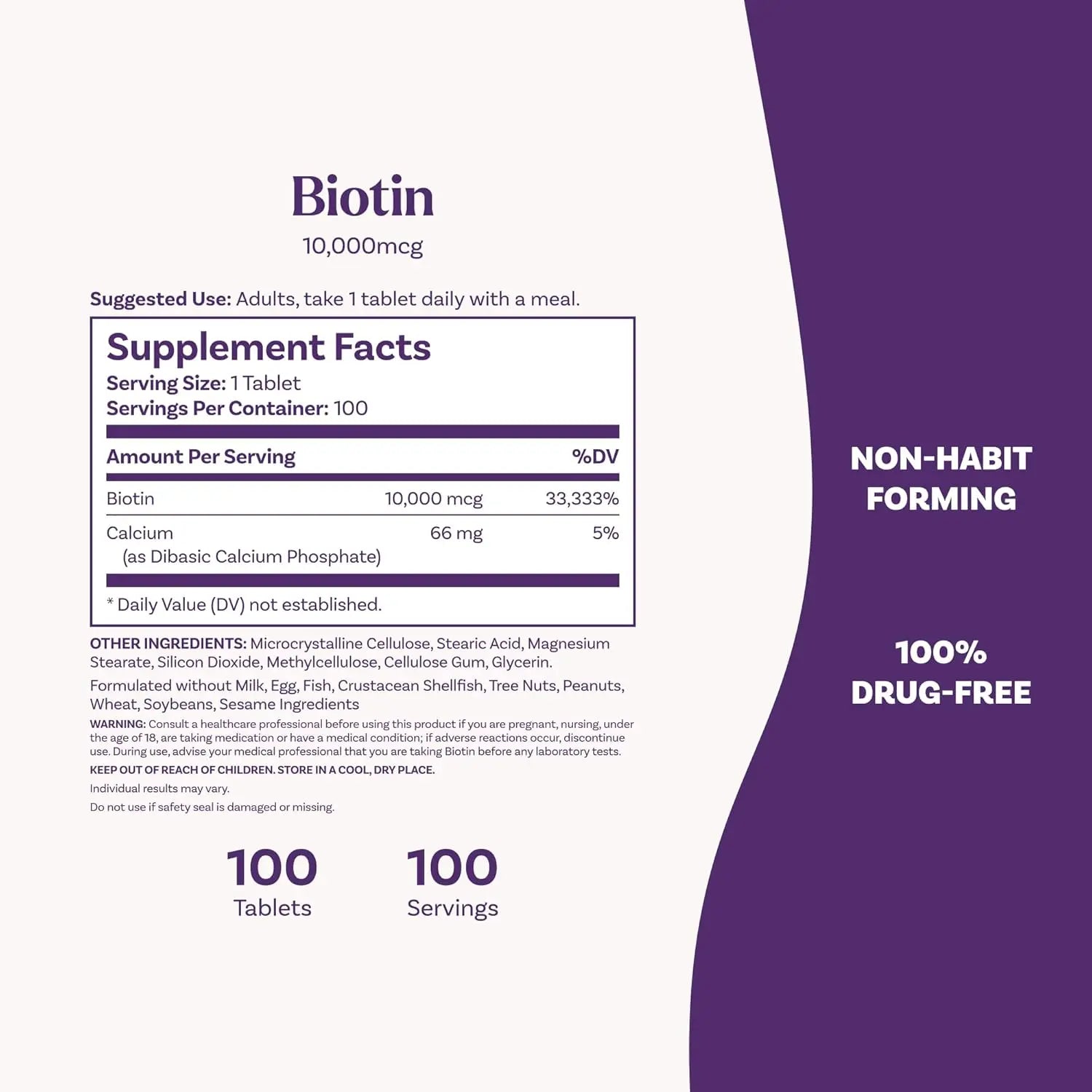 Natrol Beauty Biotin 10,000mcg Vitamins for Beauty, 100 Tablets, 100 Day Supply