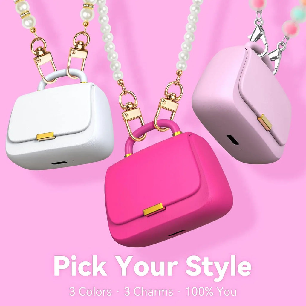 True Wireless Earbuds,Bluetooth In-Ear headphones,13mm Drivers deliver Premium Sound,22H Playtime,Unique Mini Handbag Charging Case with Pearl Crossbody Chain,Perfect for Fashion-Forward Women,Teens
