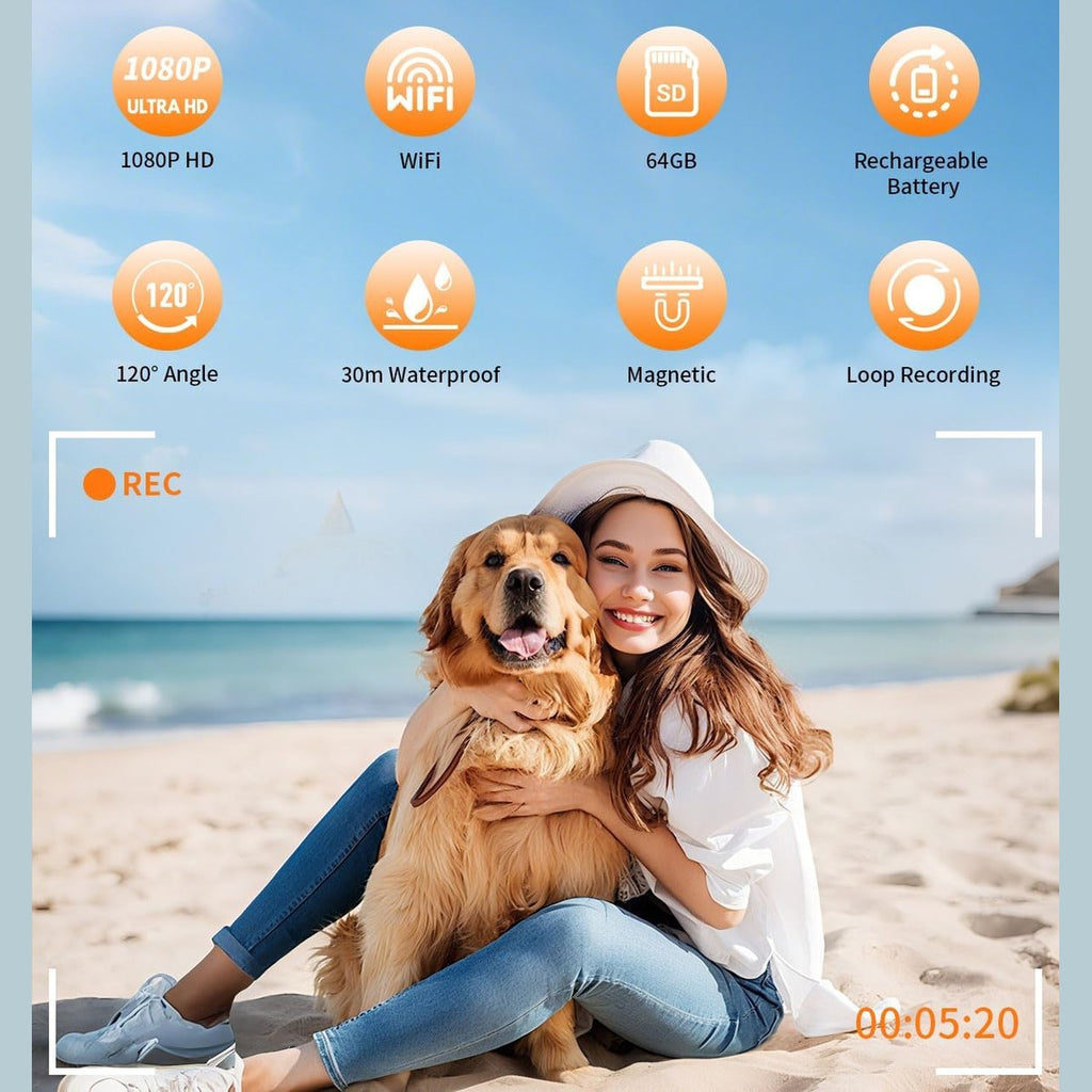 UYIKOO Action Cam WiFi, 64 GB Sports Camera WiFi 120° 1080P HD, Mini 360 Action Camera Bicycle Motorcycle Helmet Camera, Underwater Camera Small Body Cam Body Camera Waterproof for Swimming Pets