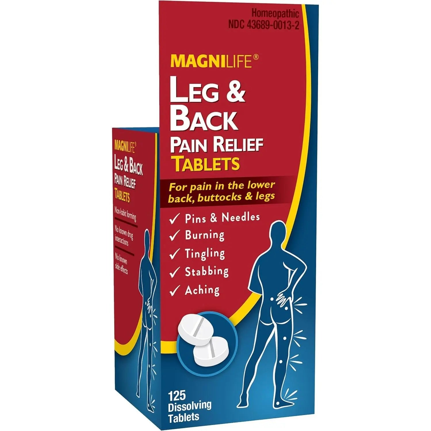 MagniLife Leg & Back Pain Relief Tablets,125 Ct, Fast-Acting Pain Relief Naturally Soothes Burning, Tingling & Stabbing Aches, Symptomatic or Preventative, Non-Habit Forming Quick-Dissolve Tablets
