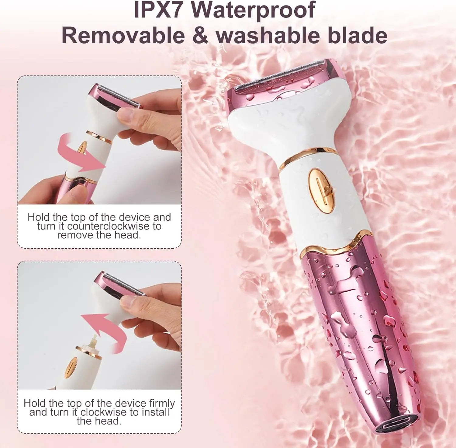 Koeutoze 4-in-1 Electric Women's Shaver with Digital Display, IPX7 Waterproof, Facial Hair Remover for Women, Intimate Shaver for Face, Intimate Area, Armpits, Legs, USB Charging