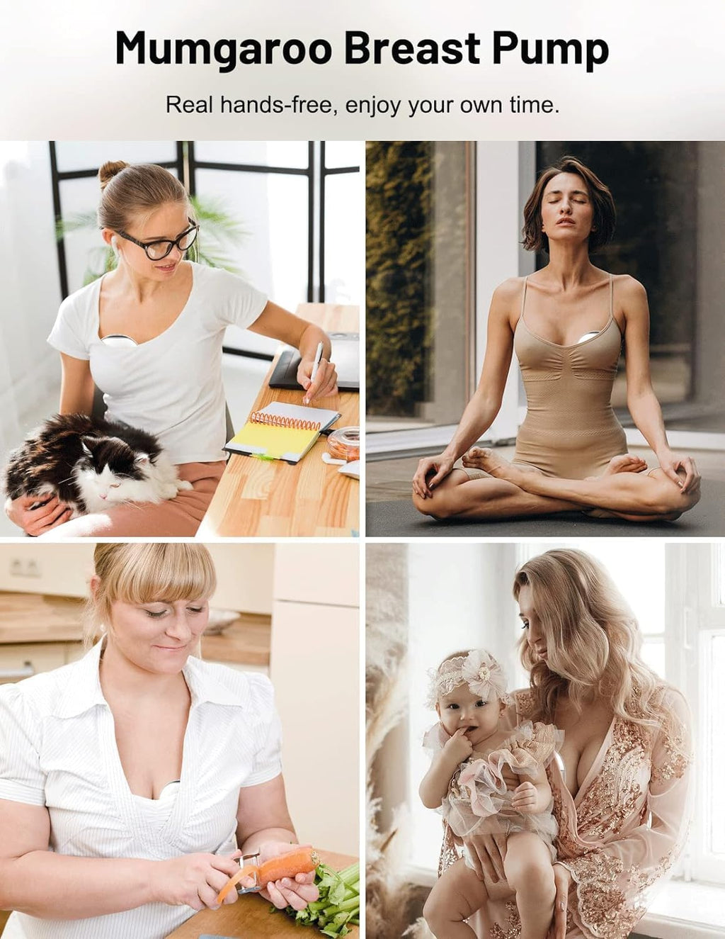 Wearable Breast Pump Hands Free, LED Display Hands Free Breast Pump, 3 Modes & 12 Levels Mumgaroo Ultra-Quiet Rechargeable Breast Pump, Multifunctional Portable Electric Breast Pump, 2 Pack