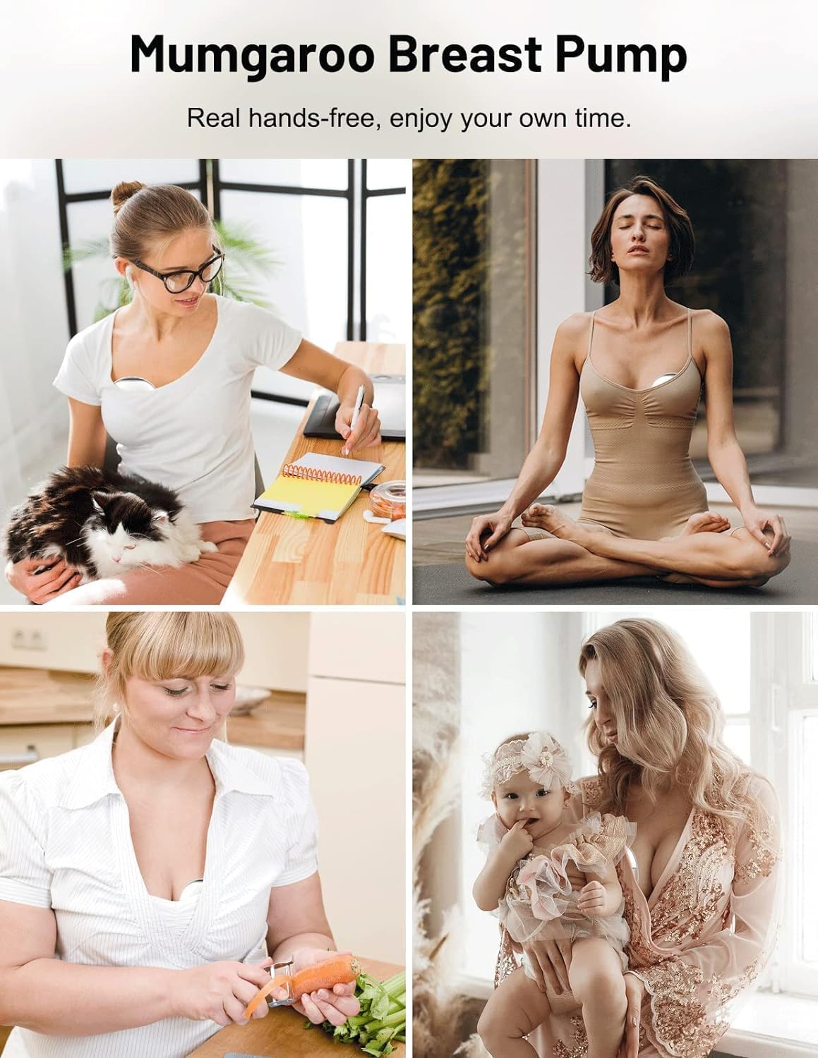 Wearable Breast Pump Hands Free, LED Display Hands Free Breast Pump, 3 Modes & 12 Levels Mumgaroo Ultra-Quiet Rechargeable Breast Pump, Multifunctional Portable Electric Breast Pump, 2 Pack