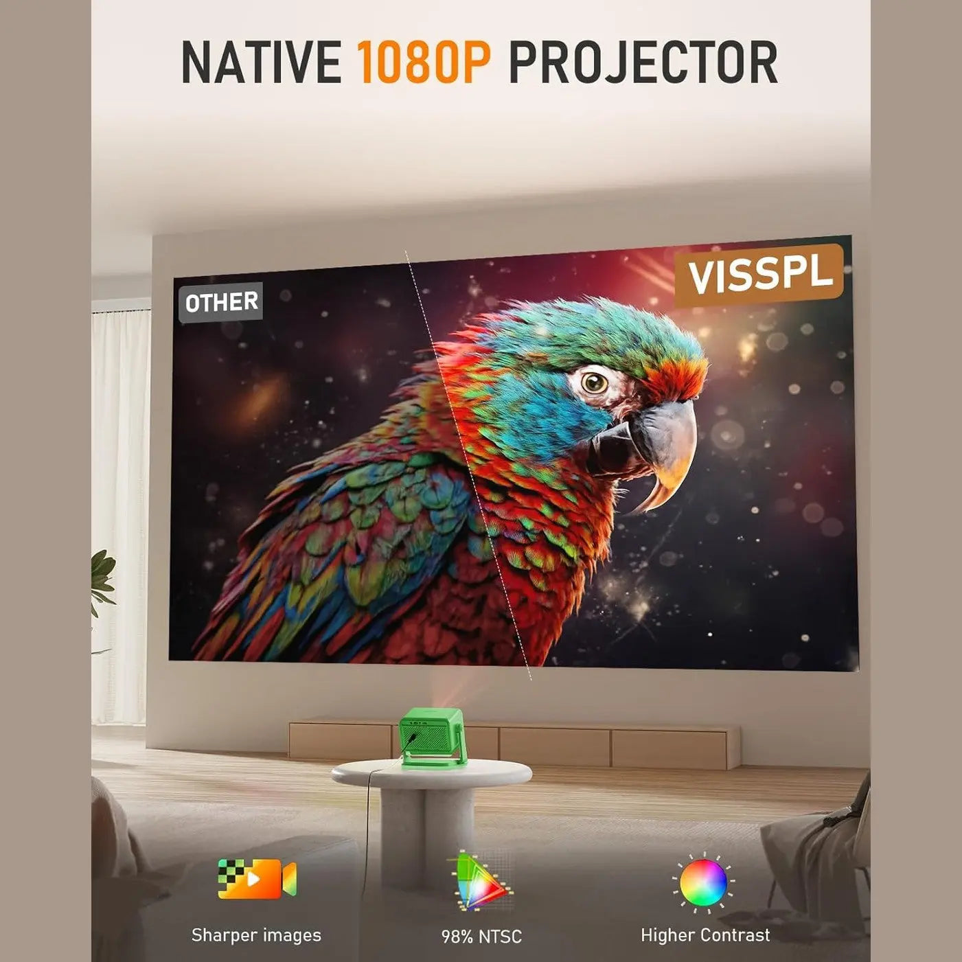 Netflix Official & Dolby Audio Projector, VISSPL Autofocus/Trapezoidal Correction Projector with WiFi Bluetooth, 26000 Lumens Full HD 1080P Projector Supports 4K, 50% Zoom Home Cinema Video Projector