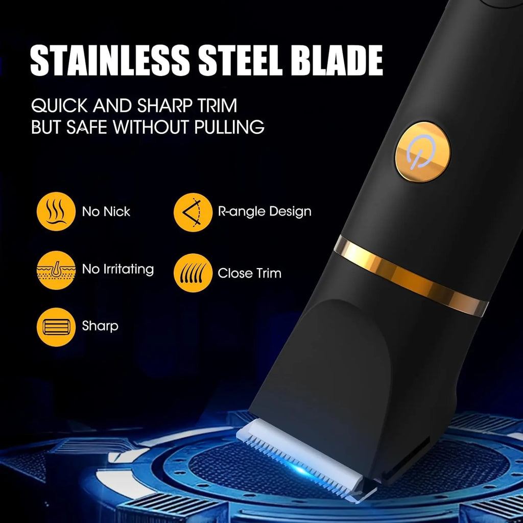 Qreeyx Manscape Body Trimmer for Men, 3 in 1 Men's Grooming Kit with Pubic/Nose Hair Trimmer & Ball Shaver for Nose/Balls/Groin/Legs/Chest Hair Removal, LED Display, IPX6 Waterproof, Gifts for Him Dad