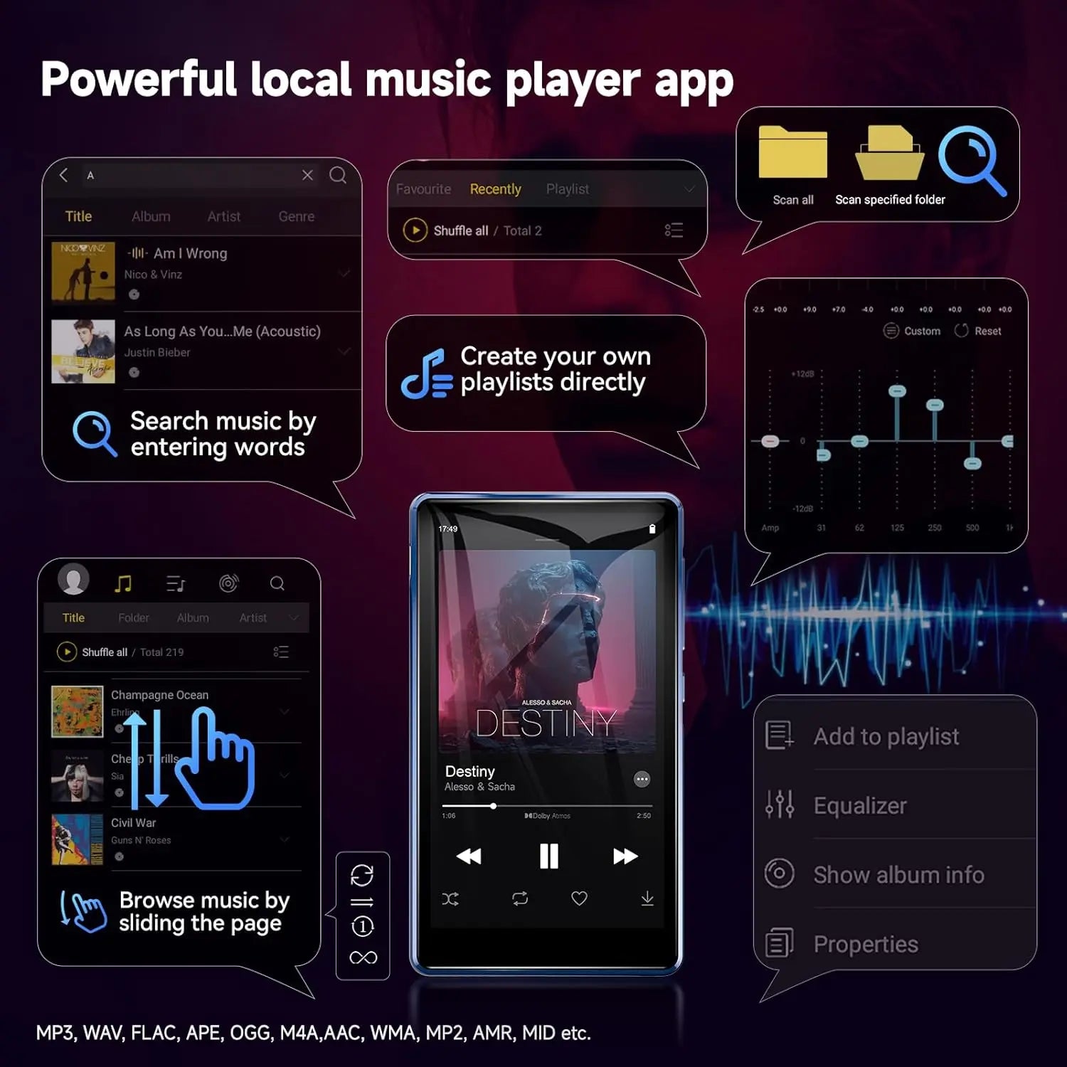 160GB Android MP3 Player with Bluetooth and WiFi, 4.5" Touchscreen MP4 Music Player with Spotify, Amazon Music, YouTube, Google Play, Speaker, Parental Control, HiFi Audio, FM Radio, Up to 1TB