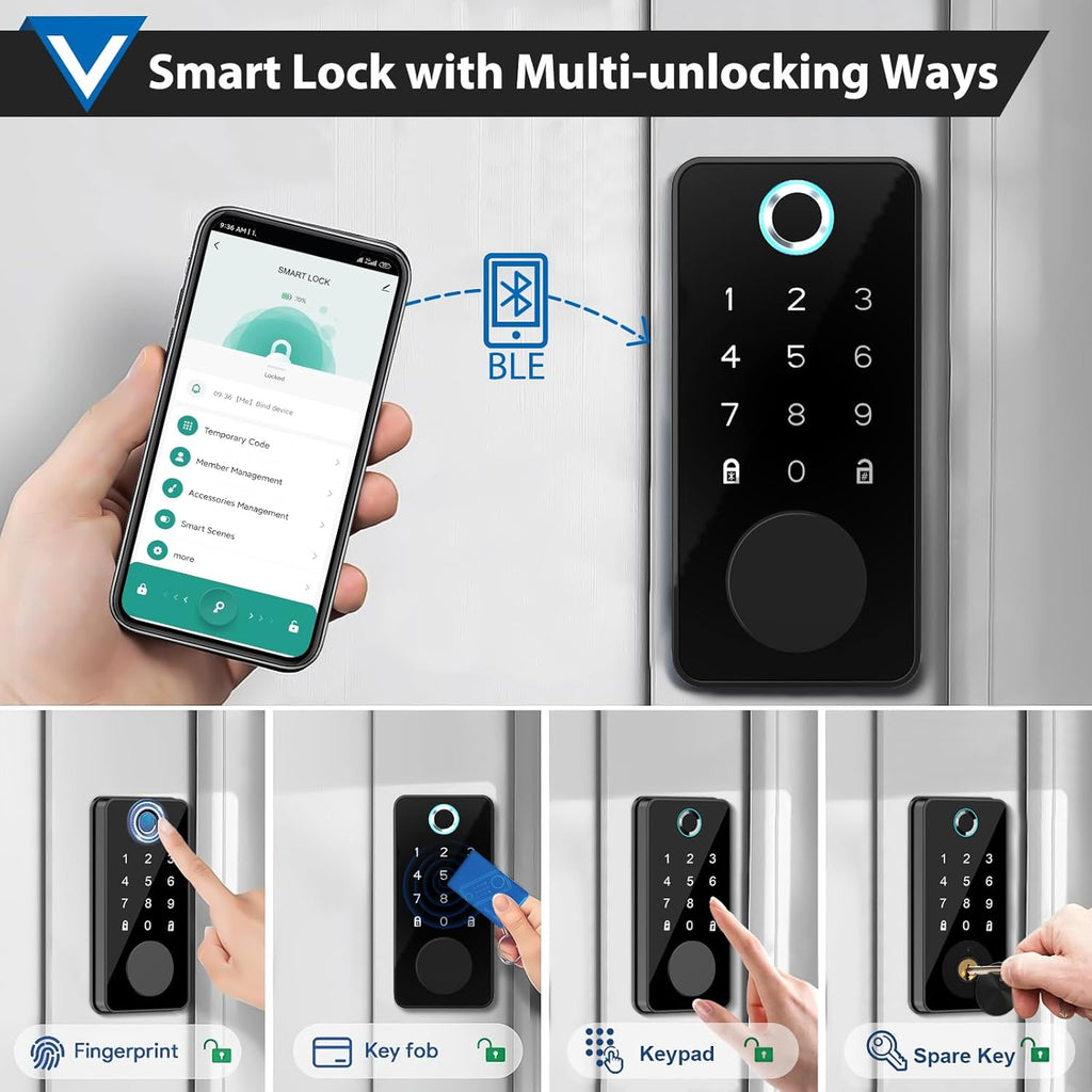 Smart Fingerprint Door Lock, Keyless Entry, Keypad Password, Electronic Biometric Identification, Digital Touchscreen Deadbolt Auto Lock for Home/Hotel/Office/Apartment