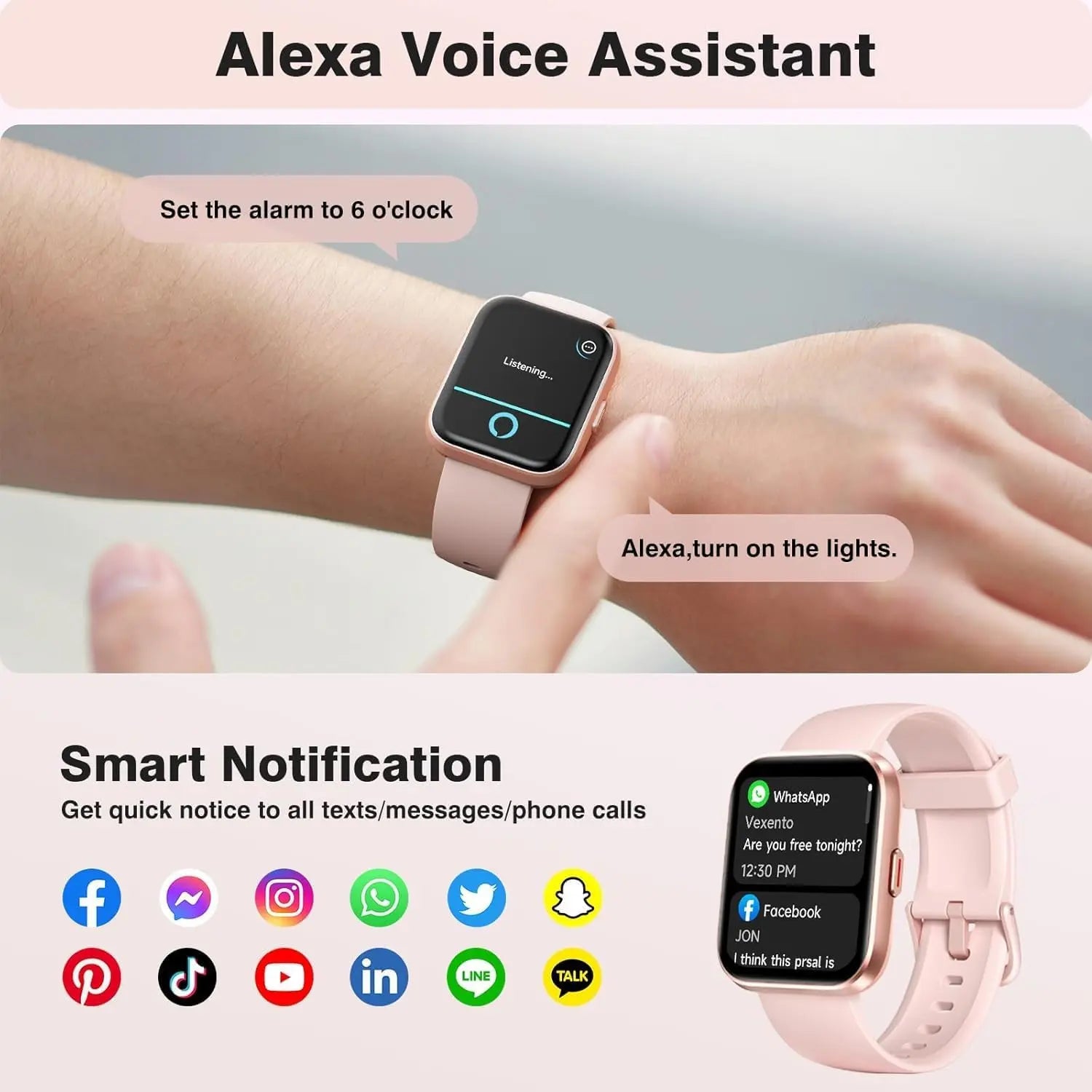 Smart Watch for Women(Answer/Make Call), Alexa Built-in 1.8" Touch Screen Fitness Watch with SpO2 Heart Rate Sleep Monitor, 100+ Sports IP68 Waterproof Step Counter Ladies Smartwatch for iOS Android