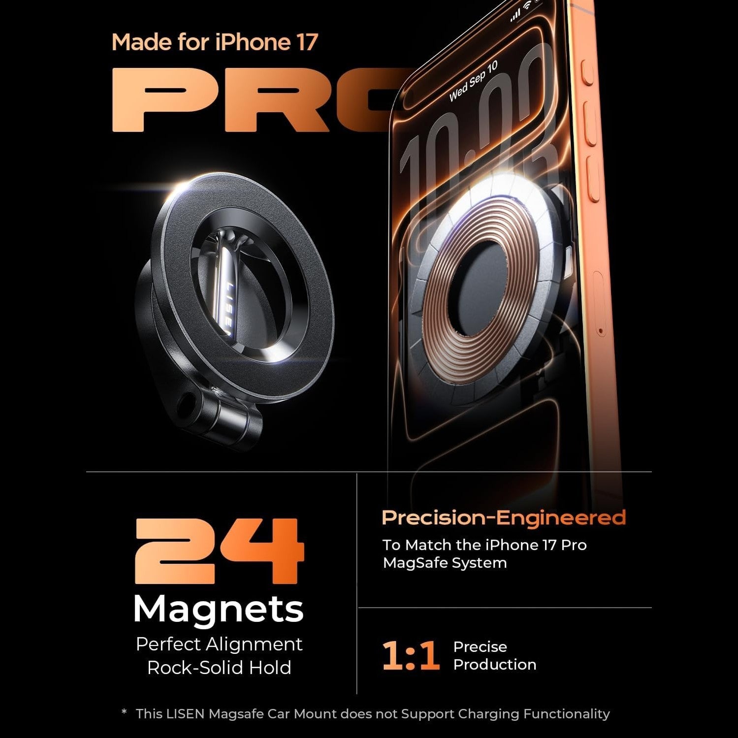 LISEN Ultra Magnetic Car Phone Holder, for MagSafe Car Mount, Car Accessories Gifts for Men, MagSafe Car Stocking Stuffers Magnet Holder Women, Fit for iPhone 16, 15, 14, 13, Series and MagSafe Case