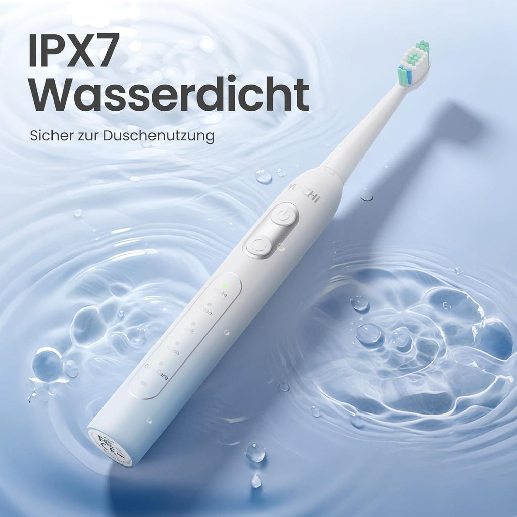 YUNCHI C2 Electric Toothbrush with 40000 VPM, Sonic Toothbrush for Adults and Children, USB-C Charge, 30 Days Battery Life, 5 Cleaning Modes, 2 Minute Timer, 8 Brush Heads, Travel Case, Light Blue and