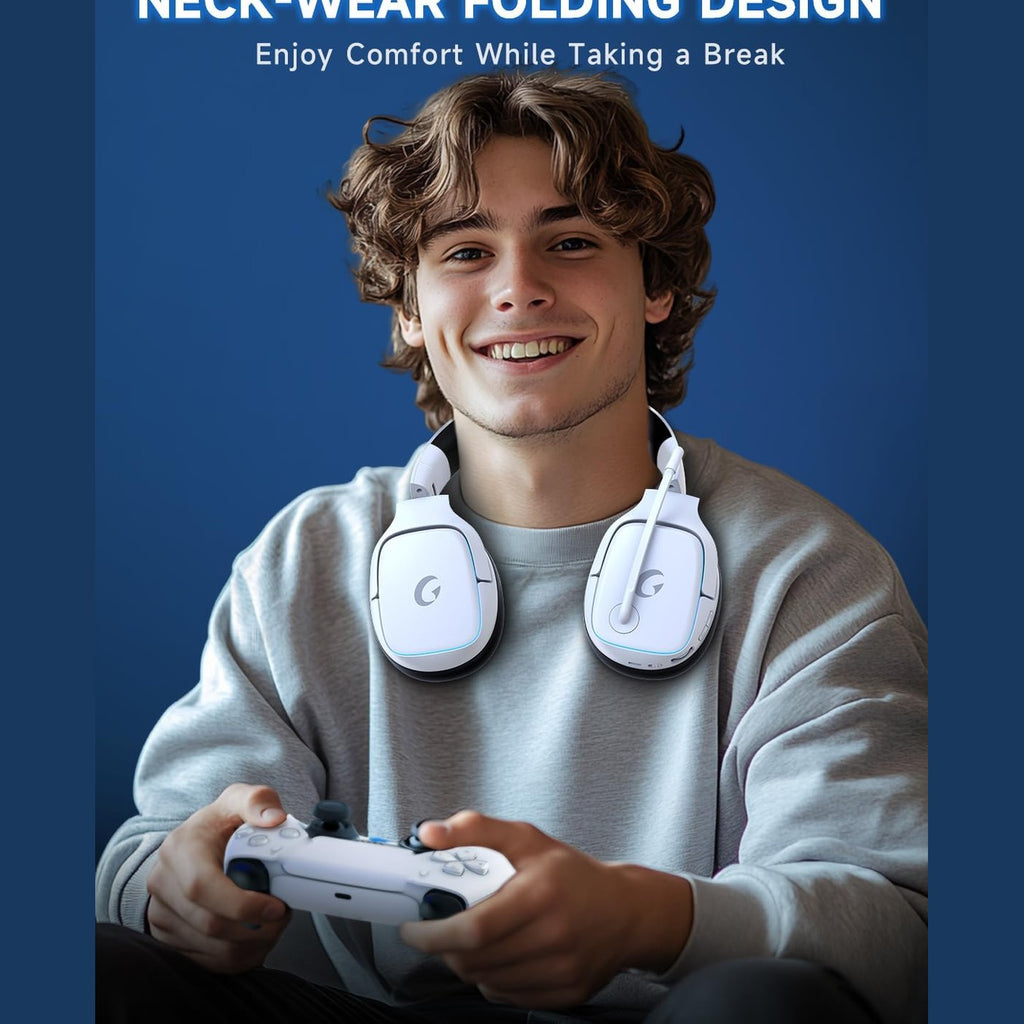 Gvyugke 2.4GHz Wireless Gaming Headsets for Switch, PC, PS5, PS4 - Bluetooth 5.3 Gaming Headphones with Noise Canceling Mic, 7.1 Surround Sound, 70H Battery, Game Lighting - Blue