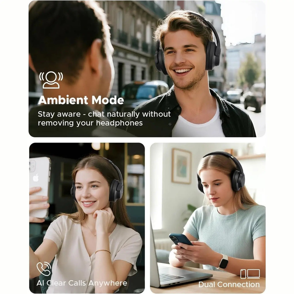 TRUEFREE Over Ear Wireless Headphones, Bluetooth 6.0 Hybrid Active Noise Cancelling Headphones, 125H Playtime, 40mm Driver, Deep Bass, Transparency Mode, Multipoint Connection & App Customize EQ