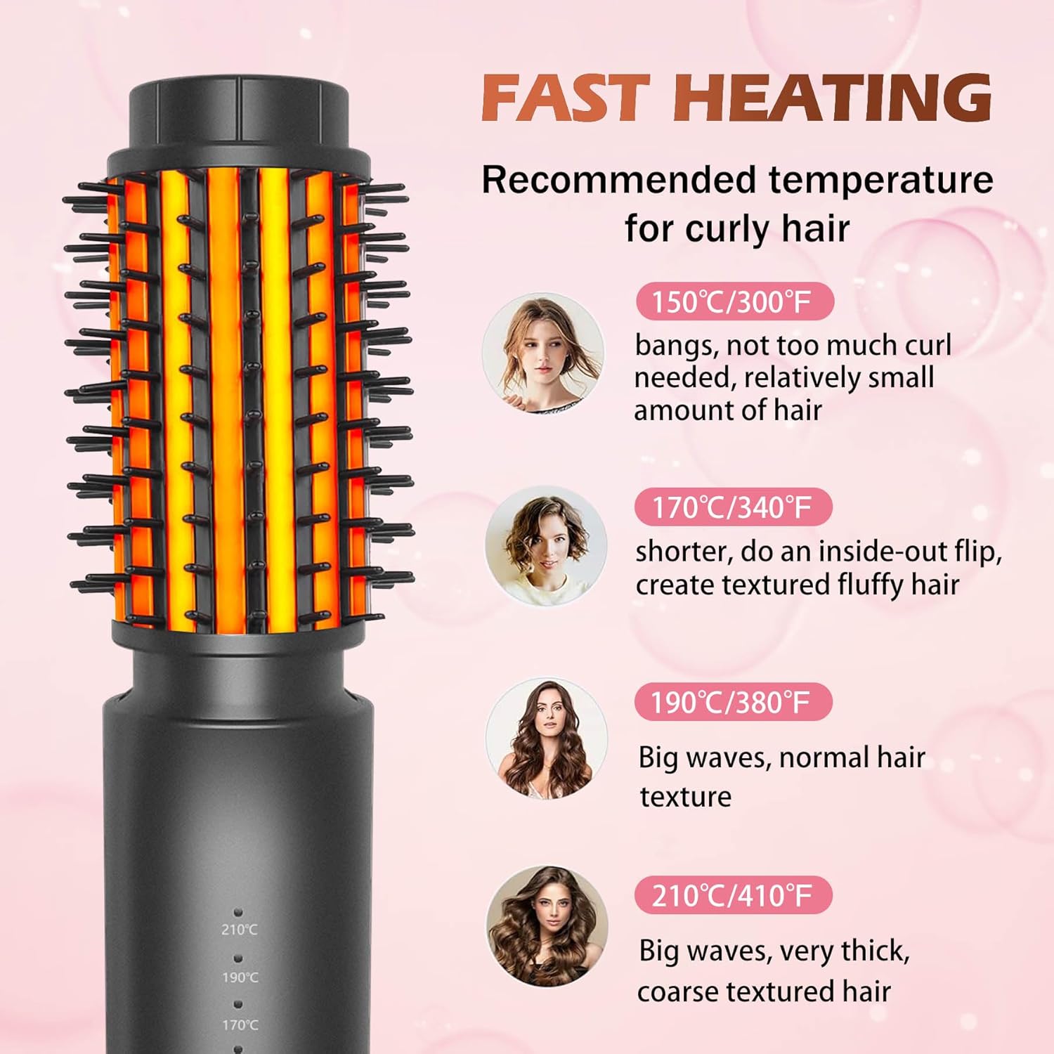 Cordless Curling Brush, Rechargeable Curling Iron Brush for Curl/Straighten Hair, Round Heated Brush with Negative Ionic, Mini Hot Comb Portable Travel Hair Curler for Women Hair Styling, Purple