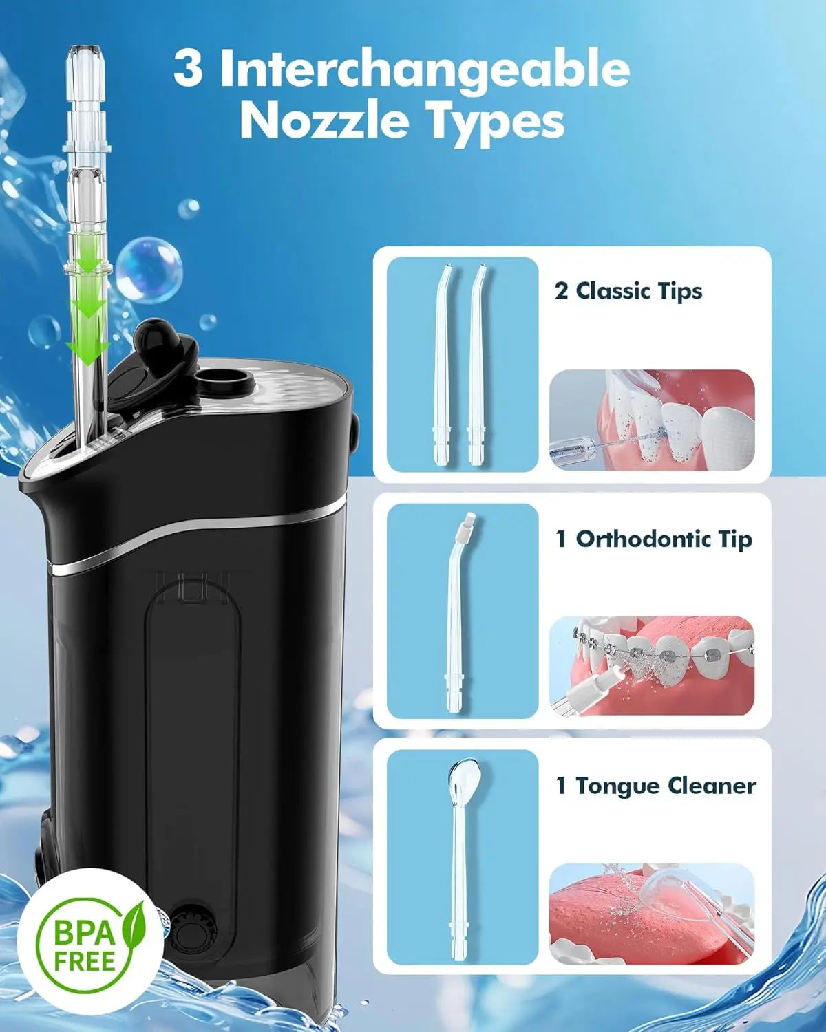 Mini Portable Water Flosser, 5 Modes Cordless with Telescopic Water Tank, 4 Tips, IPX7 Waterproof Water Floss for Home & Travel Black