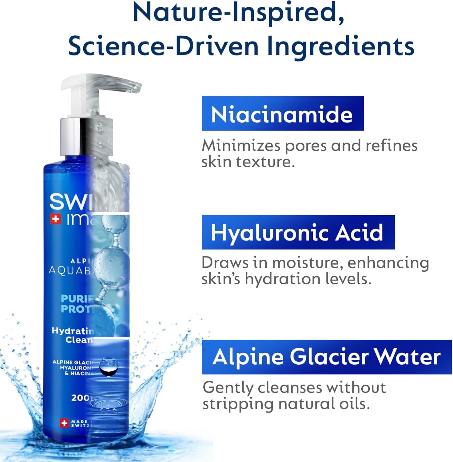 Aquaboost Hydrating Gel Cleanser With Hyaluronic Acid And Niacinamide 200 ml | Oil-Free, Deeply Hydrates, Plumps And Brightens Skin Lightweight, Non-Drying Formula | All Skin Types | Swiss Made