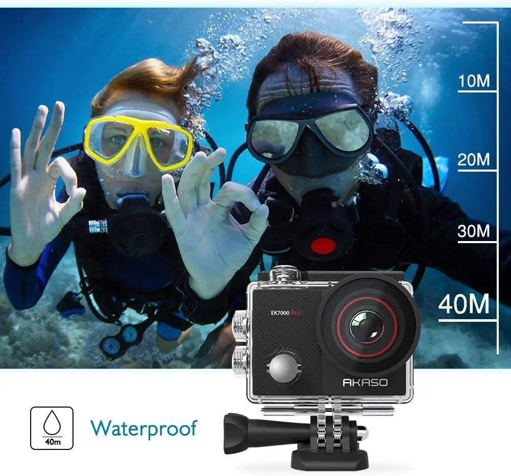 AKASO EK7000 Pro 4K Action Camera with Touch Screen EIS 131ft Waterproof Camera Remote Control Underwater Camera with Helmet Accessories Kit