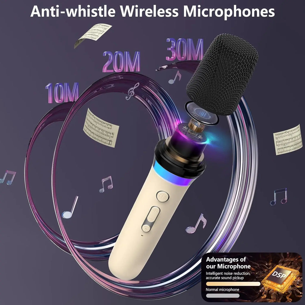 JYX Karaoke Machine with 2 Microphones for Kids & Adults, LED Lights and Magic Sound, Portable Wireless Bluetooth Speaker Supports Home Party / Outdoor / Gifts / Decorations