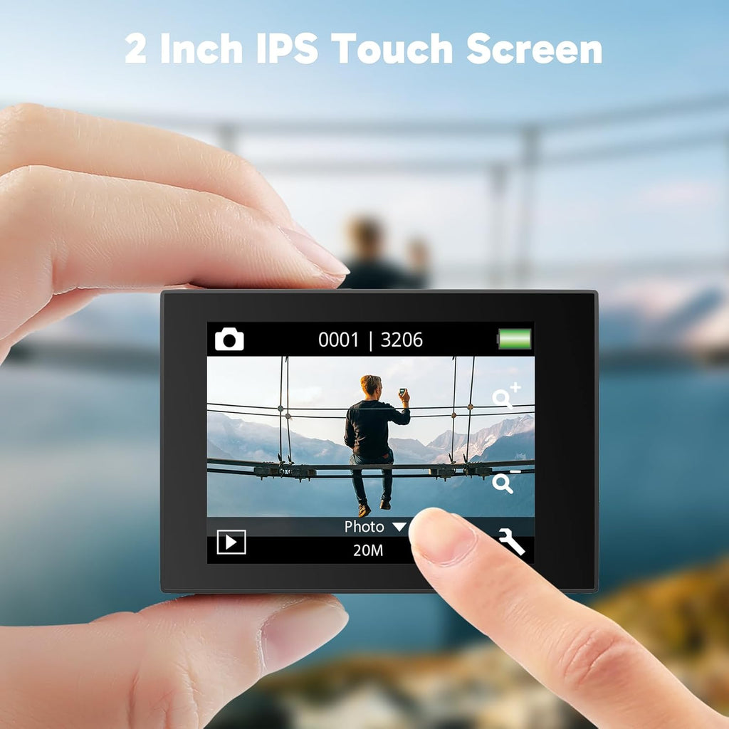 AKASO EK7000 Pro 4K Sports Camera with MicroSDXC Card 128GB, 20MP WiFi Action Sports Camera with Touch Screen, EIS Stabilizer, Remote Control, 170° Adjustable Angle, 40M Waterproof and 2 Batteries