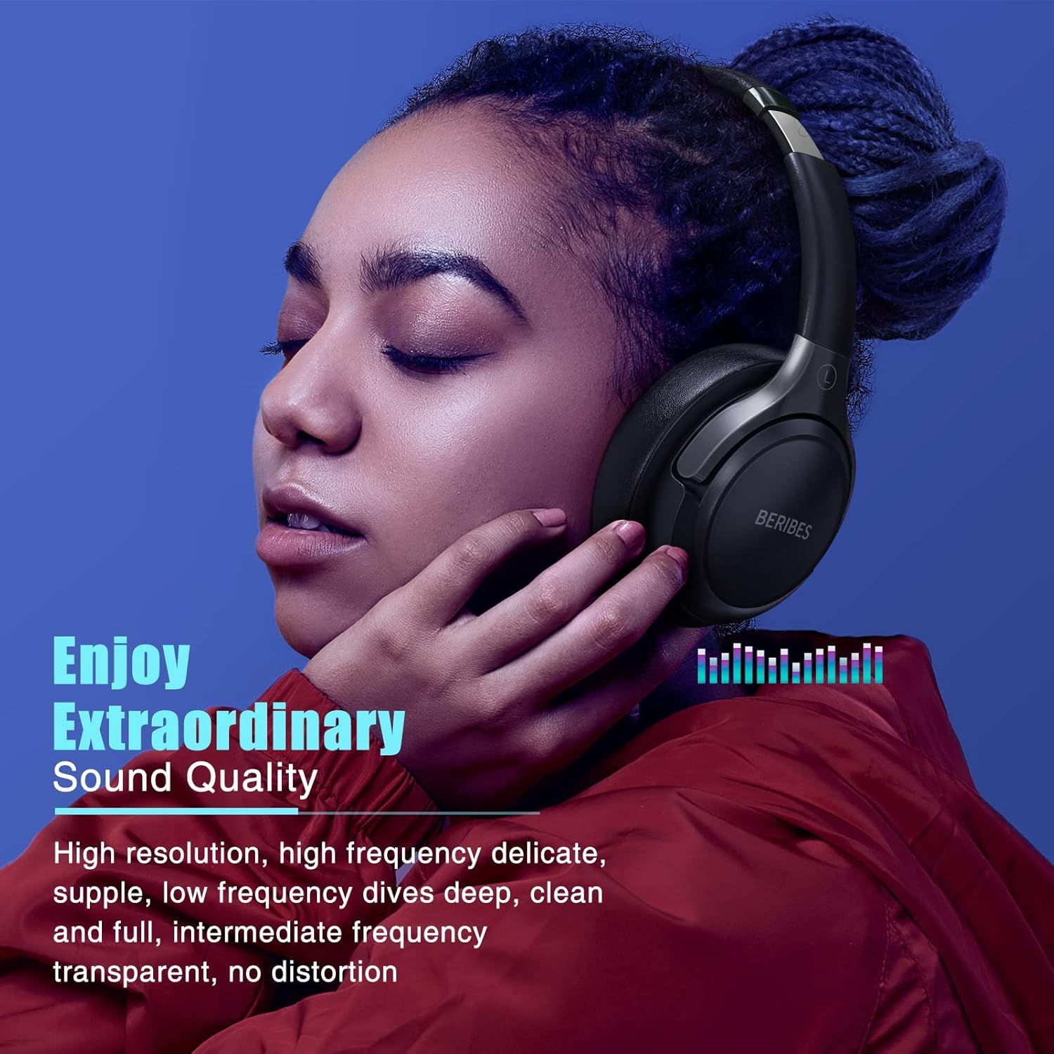 BERIBES Bluetooth Headphones Over Ear, 65H Playtime and 6 EQ Music Modes Wireless Headphones with Microphone, HiFi Stereo Foldable Lightweight Headset, Deep Bass for Home Office Cellphone PC Ect.