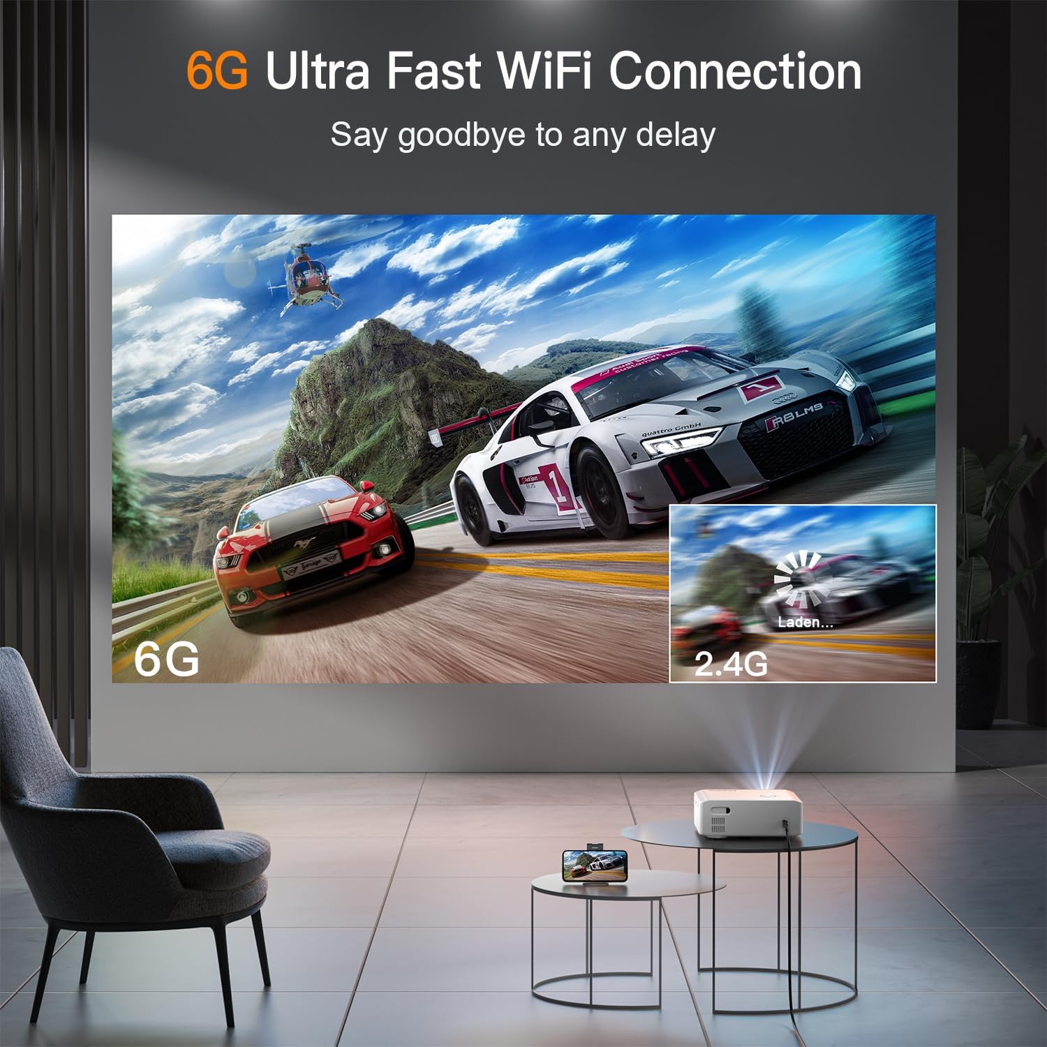 XuanPad Projector AI Auto Focus 26000L Native 1080P Smart Portable Projector 4K Supported Outdoor Home Cinema with Tripod for iOS Android TV Stick