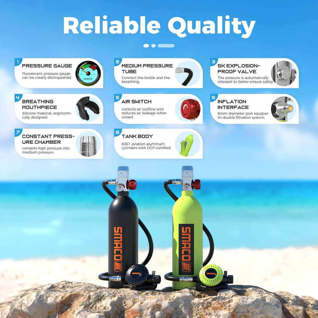 Scuba Tank 1L Mini Scuba Tank Support 15-20 Minutes Underwater Breathing(No More Than 30m) Scuba Diving Accessories Diving Oxygen Tanks for Water Rescue/Diving Sightseeing/Backup Air Source, Black