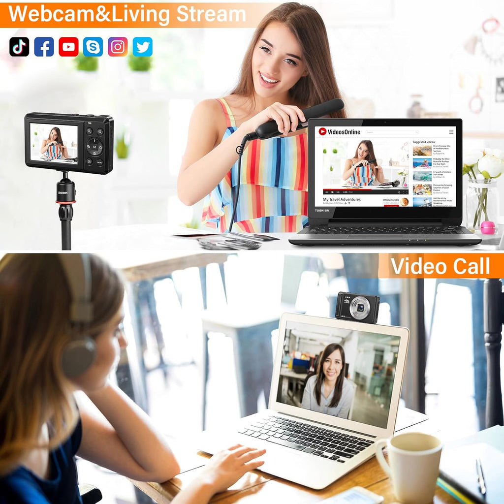 4K 64MP Digital Camera with 32GB SD Card for Photography, Auto Focus Portable Mini Compact Camera for Boys, Girls, Children, Beginners, Teenagers with 16X Digital Zoom and 2 Batteries