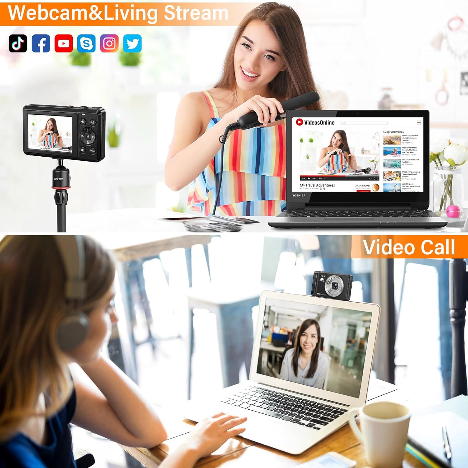 4K 64MP Digital Camera with 32GB SD Card for Photography, Auto Focus Portable Mini Compact Camera for Boys, Girls, Children, Beginners, Teenagers with 16X Digital Zoom and 2 Batteries