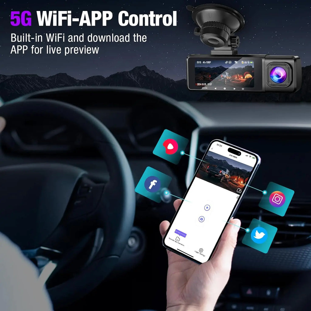 Dash cam with built-in WiFi for live mobile app preview and playback