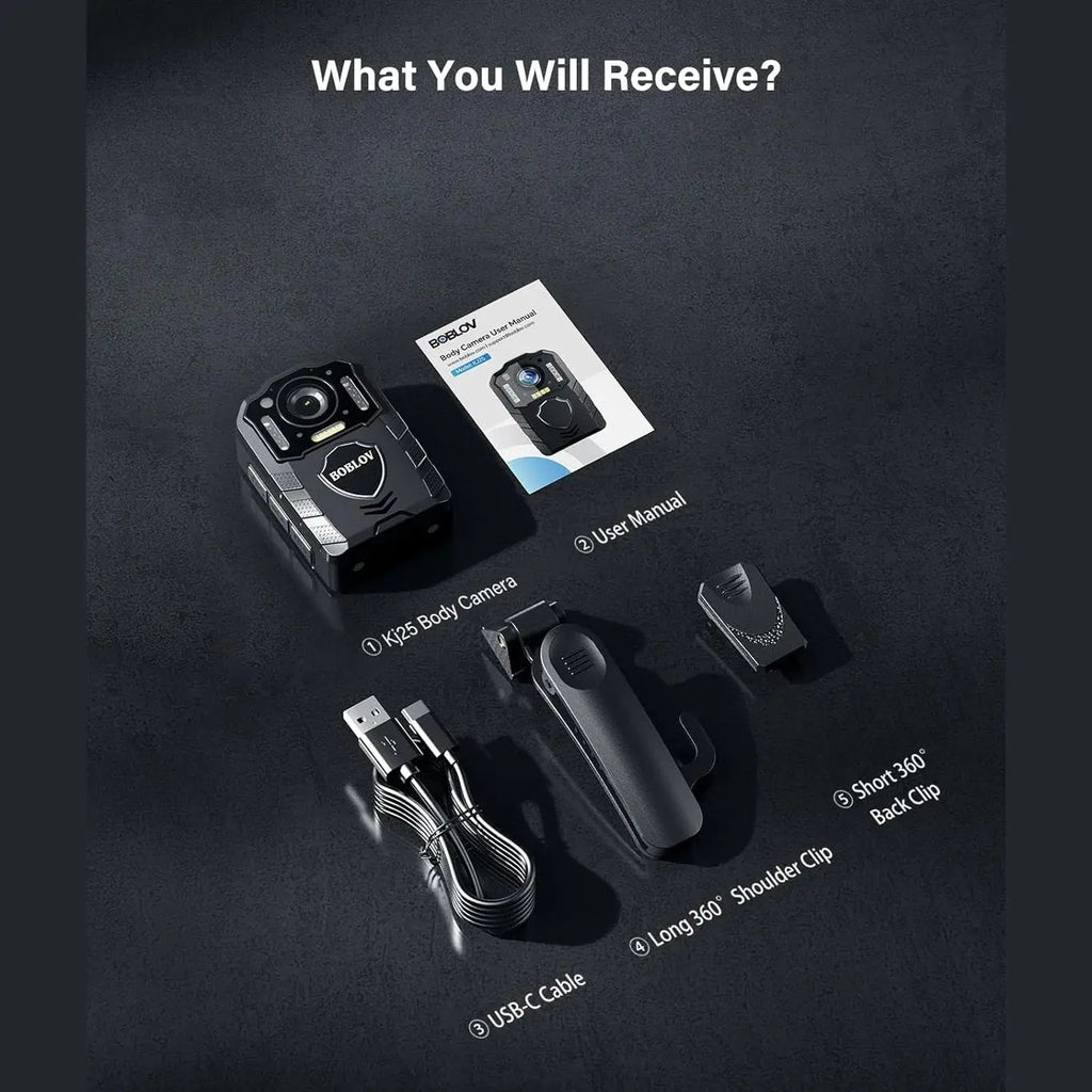 BOBLOV KJ25 1080P 128GB Body Camera, Built-in 3000mAh Large Battery for 13 Hours Video Shooting with Audio, Night Vision Body Worn Camera with Pre/Post-Recording, for Law Enforcement
