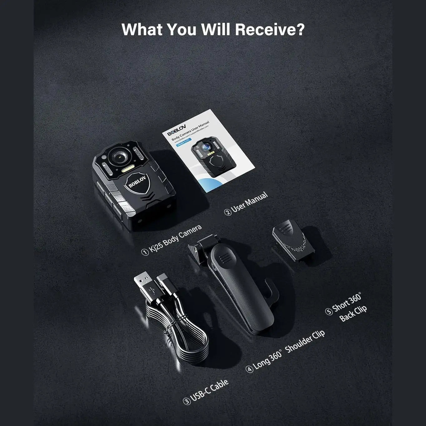 BOBLOV KJ25 1080P 128GB Body Camera, Built-in 3000mAh Large Battery for 13 Hours Video Shooting with Audio, Night Vision Body Worn Camera with Pre/Post-Recording, for Law Enforcement