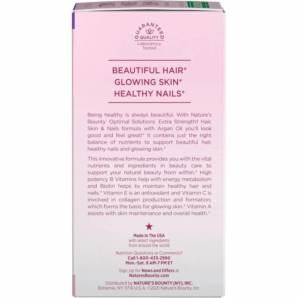 Nature's Bounty Advanced Hair, Skin & Nails, Argan-Infused Vitamin Supplement with Biotin and Hyaluronic Acid, 150 Rapid Release Softgels, 50 Total Servings