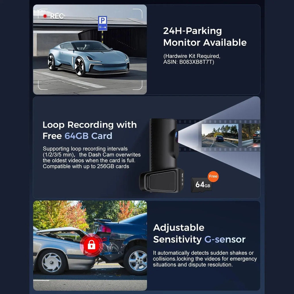 K600 4K Dash Cam Front and Rear, 3.59 Inch IPS Screen, Built-in GPS 5G WiFi Dash Camera for Cars with App, UHD 2160P Night Vision Free 32G SD Card, 170° Wide Angle, HDR, 24H Parking Mode