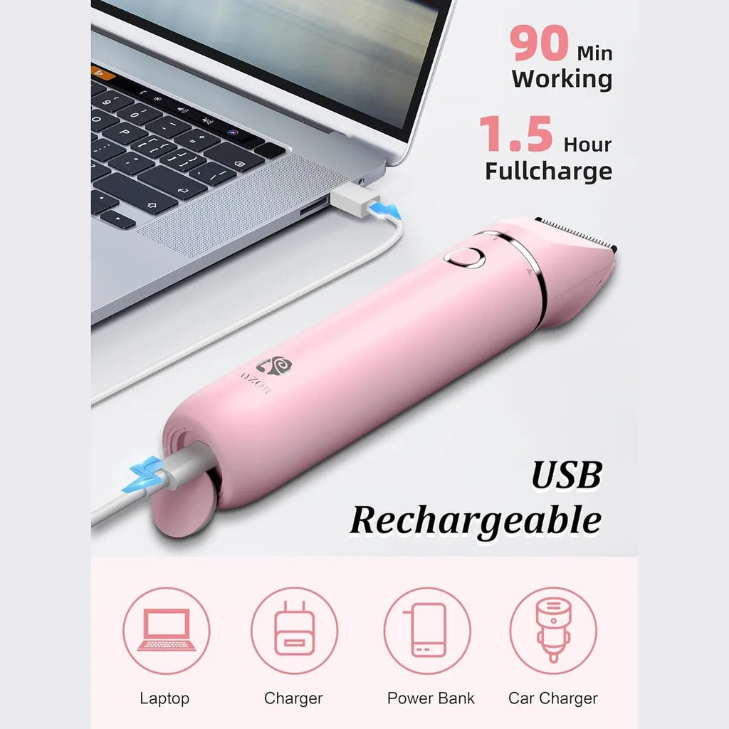 Cayzor Bikini Trimmer and Shaver Kit for Women - 2-in-1 Wet/Dry Electric Body Hair Trimmer Facial Hair Removal Cordless Waterproof Bikini Shaver Razor for Face Lip Chin Pubic Underarm Legs