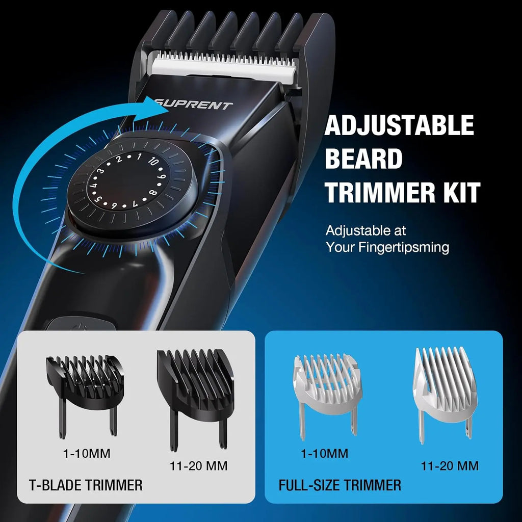 SUPRENT Beard Trimmer for Men - Waterproof Cordless Mens Grooming Kits for Beard, Face, Nose & Body, Adjustable Hair Trimmer with 40 Length Set, 3.5H Running Time