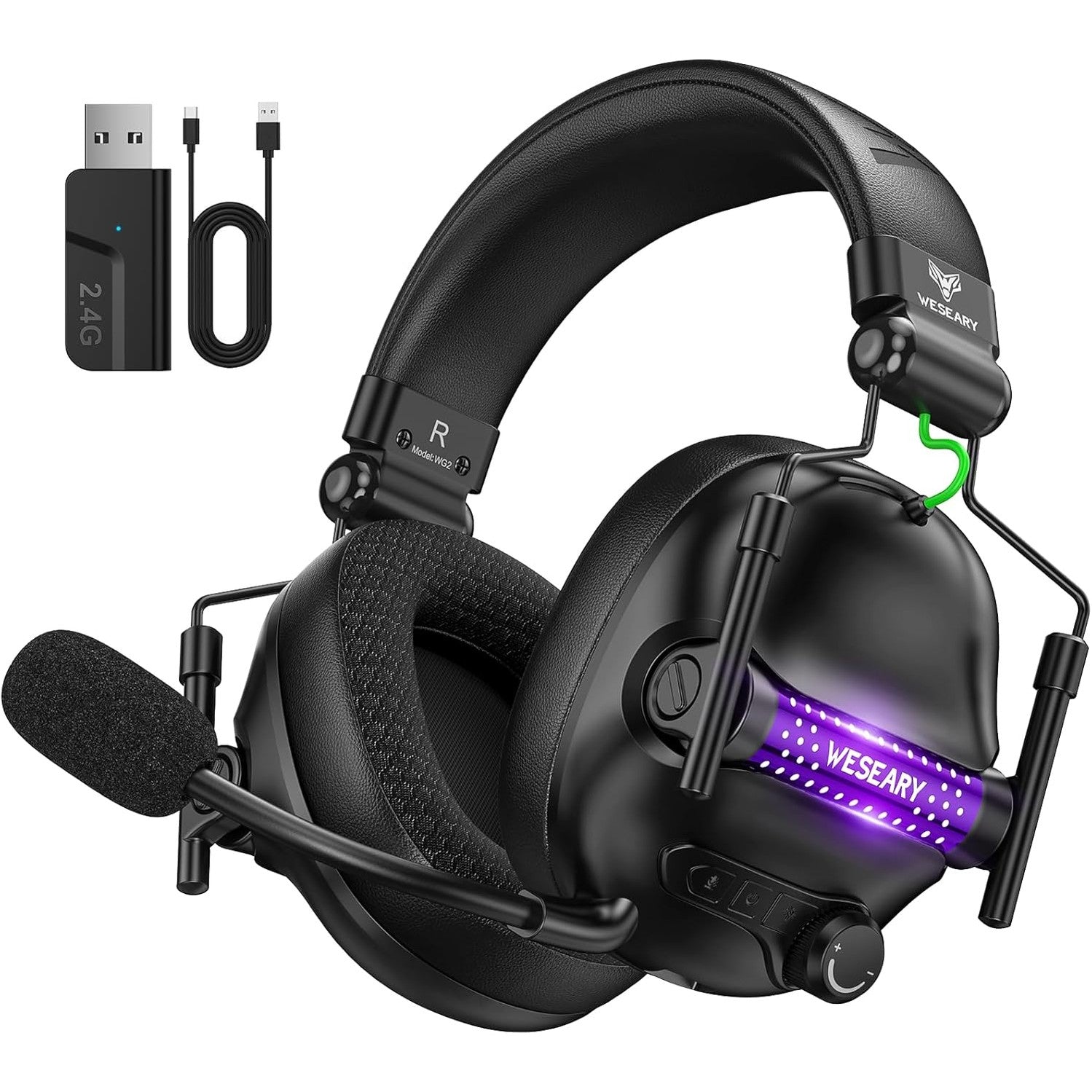 WESEARY WG2 Wireless Gaming Headsets with Microphone for PS5, PS4, PC, Switch, Mac, Crystal Stereo Bluetooth Headphones, PS5 Headset Wireless 2.4GHz with Lossless Audio, 50 Hr Battery, Cool RGB