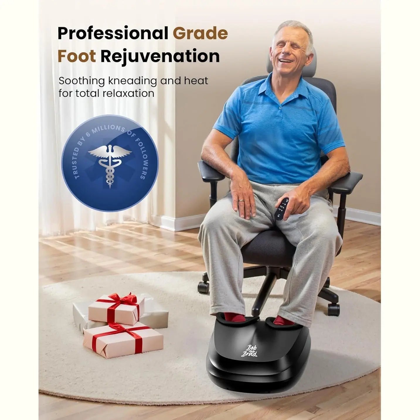 Bob and Brad Lite Foot Massager with Heat, Shiatsu Feet Massager for Plantar Fasciitis and Relieve Pain, Electric Foot Massager Deep Kneading, Compression - Remote Control, Gifts for Valentines