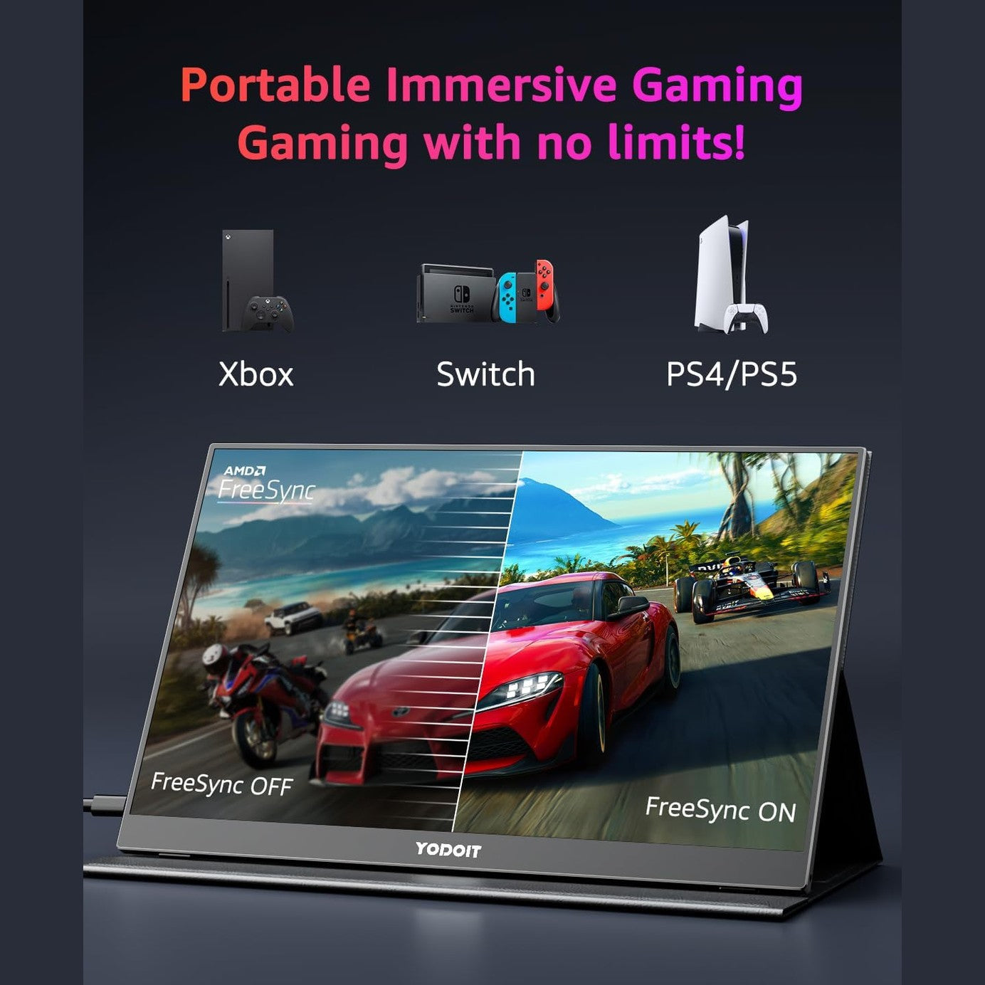 Yodoit 15.6" 100% sRGB 4K Portable Monitor - UHD IPS Display with USB Type-C Port, Integrated Speakers and Smart Coverage - Compatible with PC and Laptop