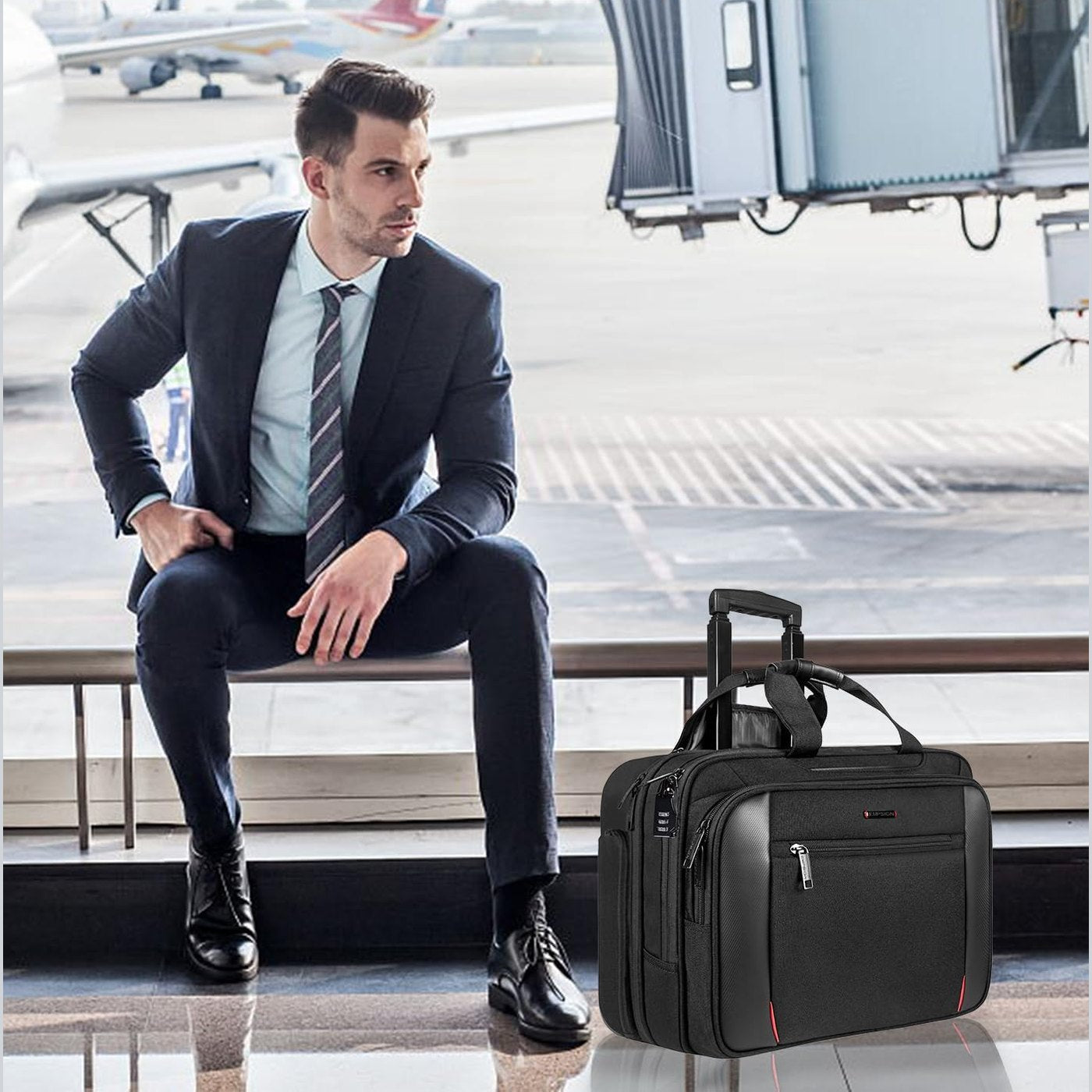 EMPSIGN Rolling Briefcase Laptop Bag,17.3" Computer bag with wheels, Water Repellent Travel Roller Underseat Bag with RFID Blocking Pocket,Rolling Work Bags for women/men -Black, Black, 11.8*5.1