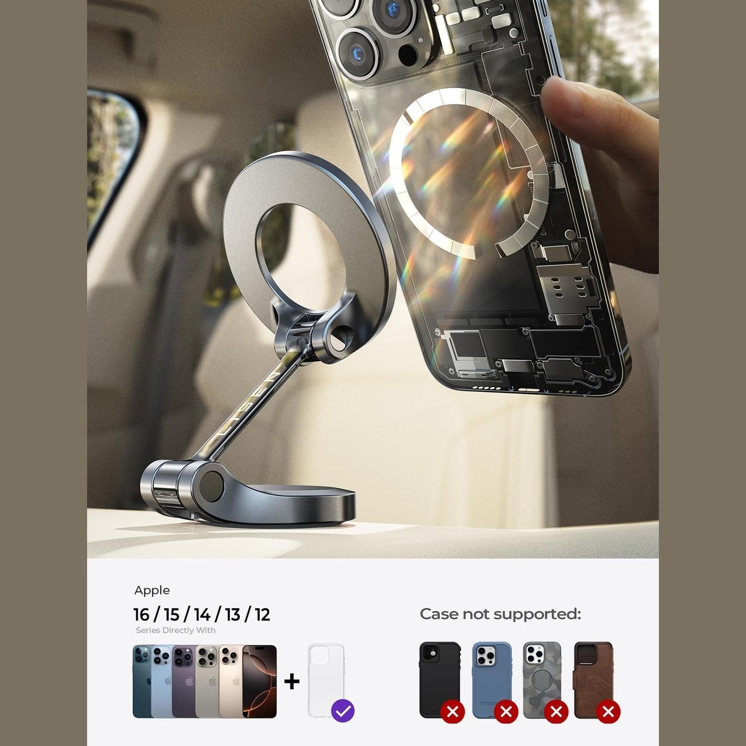 LISEN Ultra Magnetic Car Phone Holder, for MagSafe Car Mount, Car Accessories Gifts for Men, MagSafe Car Stocking Stuffers Magnet Holder Women, Fit for iPhone 16, 15, 14, 13, Series and MagSafe Case